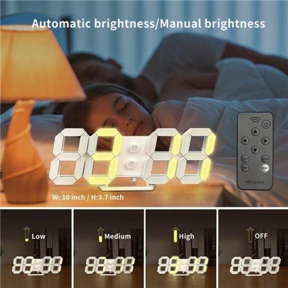 Digital Wall 3D Clock Led Desk Clocks 10'' Display Floating Decorative Cool - Picture 3 of 5